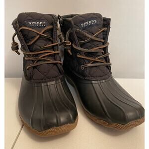 Sperry Top Siders women waterproof black rubber rain snow boots size 7.5 quilted